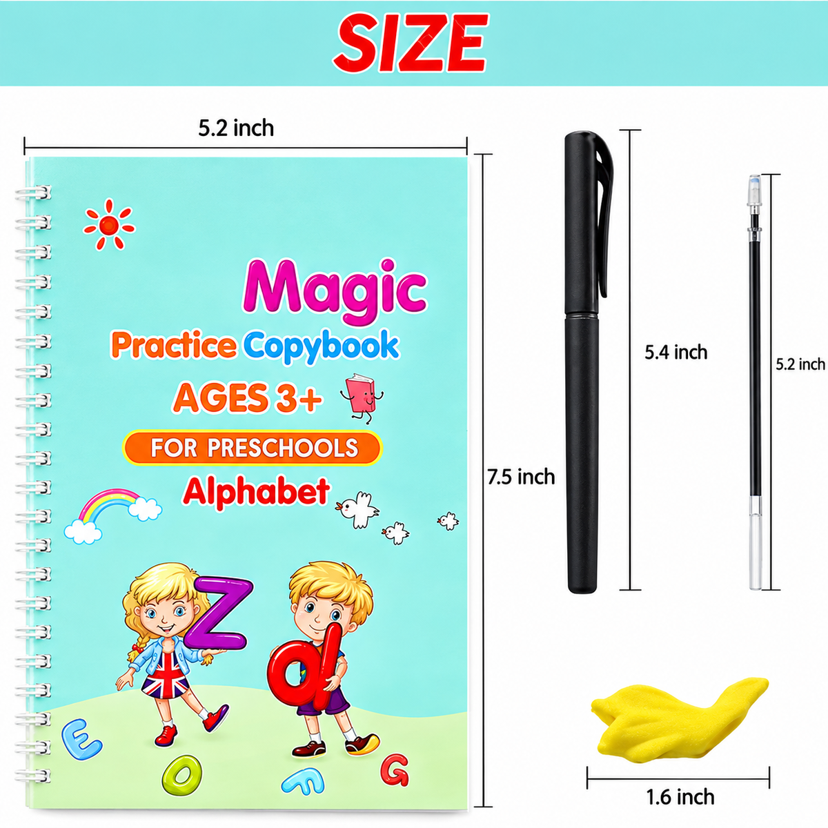 Magic Practice Copybook - 4 Books + 1 PEN +1 Grip + 10 Refill