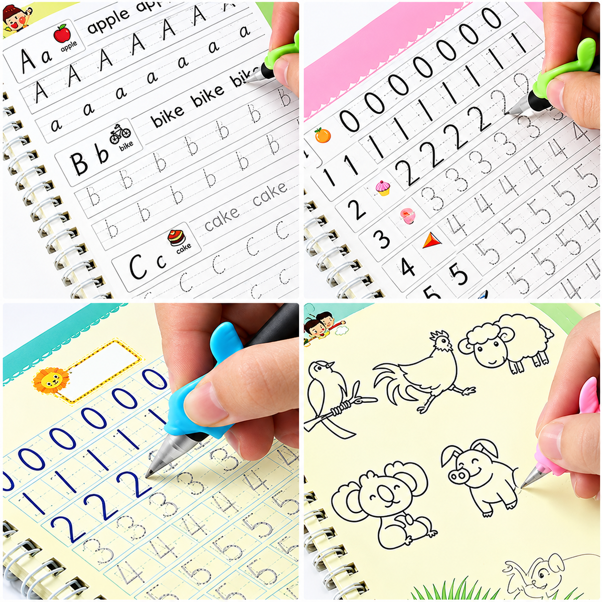 Magic Practice Copybook - 4 Books + 1 PEN +1 Grip + 10 Refill