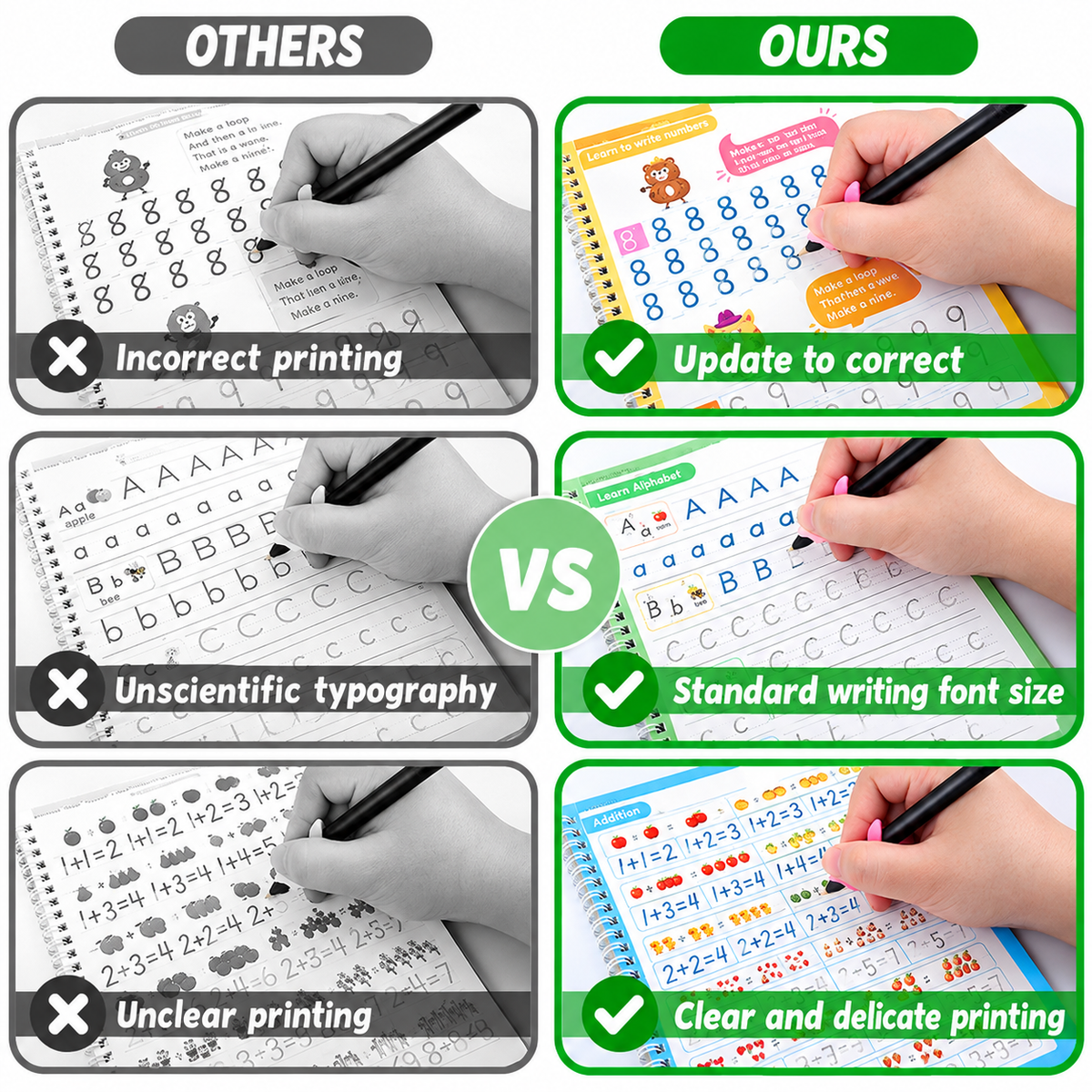 Magic Practice Copybook - 4 Books + 1 PEN +1 Grip + 10 Refill